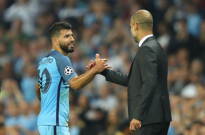 Sergio Aguero og Pep Guardiola.