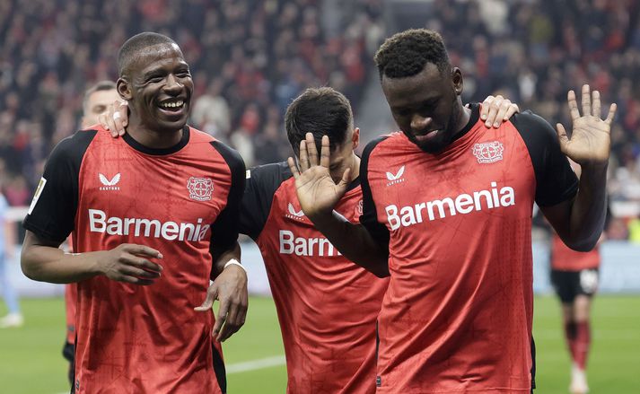 Victor Boniface fagnar hér einu marka sinna fyrir Bayer 04 Leverkusen.