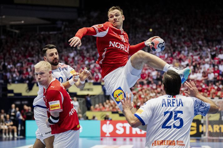 Mathias Gidsel og félagar í danska landsliðinu geta valið sér mótherja í undanúrslitunum.