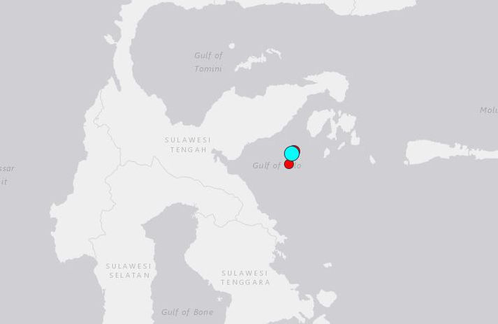 Skjálftinn varð um 280 kílómetrum suður af Gorontalo-héraði á norðurhluta Sulawesi.