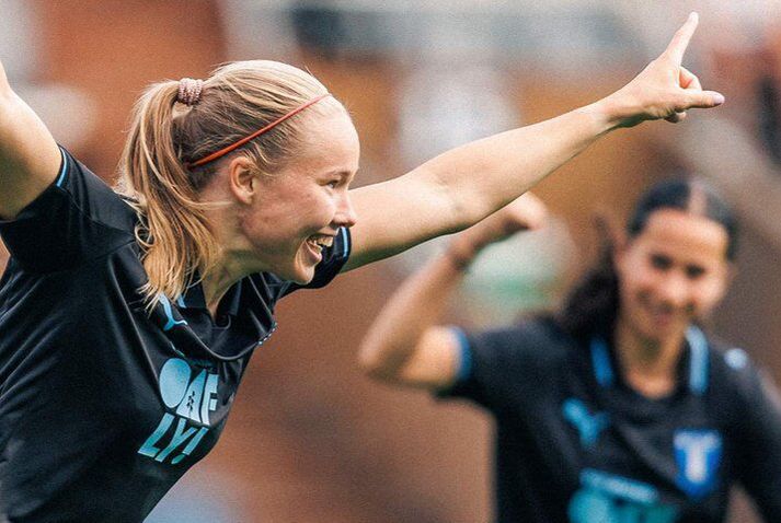 Hlín Eiríksdóttir fagnar öðru marka sinna fyrir Malmö í dag en hún var búinn að bíða svolítið eftir þessum mörkum.