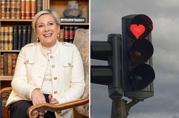 Halla spurði fylgjendur sína á Instagram hvað þeim þætti um hjartalaga umferðarljósin á Akureyri.