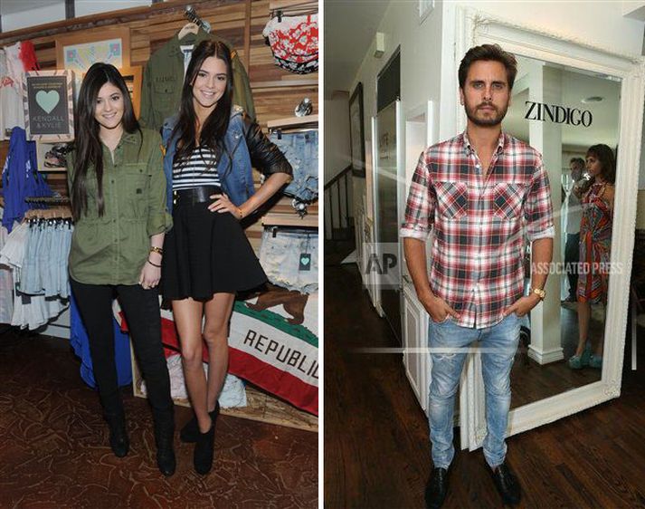 Unglingsstúlkurnar Kylie og Kendall Jenner og Scott Disick.