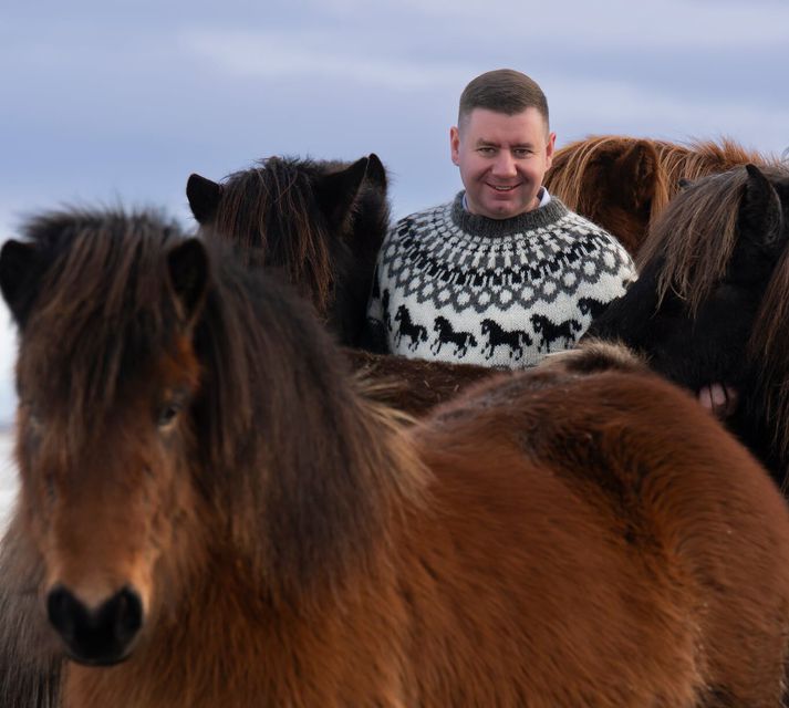 Ingvar í hrossastóðinu.