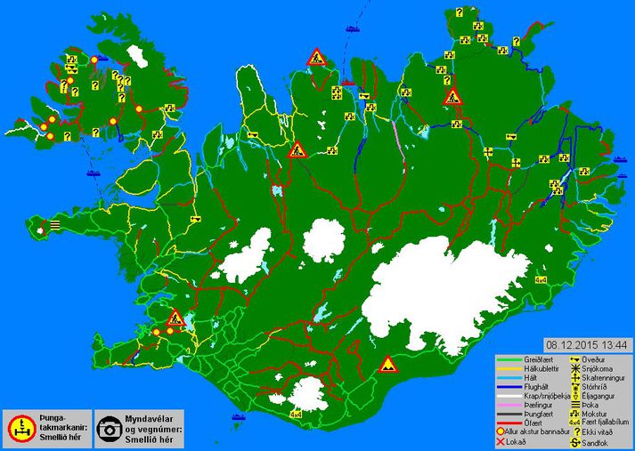 Svona er staðan á þjóðvegunum samkvæmt upplýsingum Vegagerðarinnar.