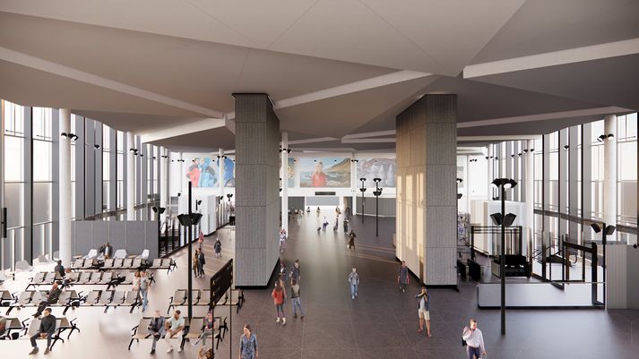 Grunnflötur nýju byggingarinnar verður á stærð við knattspyrnusal Egilshallar. Þetta rými kemur í stað langa, rauða landgangsins í upphaflegu flugstöðinni.