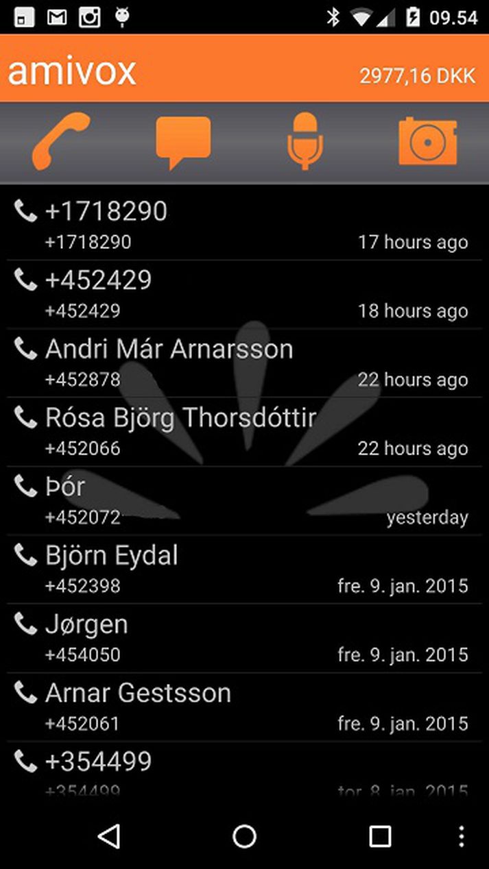 Svona er viðmót Amivox í snjallsímanum.