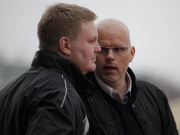 Ólafur Kristjánsson þjálfari Breiðabliks ræðir hér við Úlfar Hinriksson aðstoðarþjálfara liðsins.