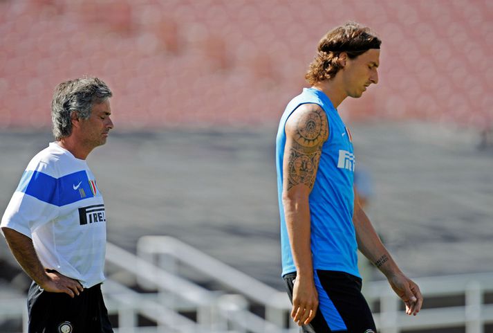 Mourinho og Zlatan á æfingu Inter árið 2009.