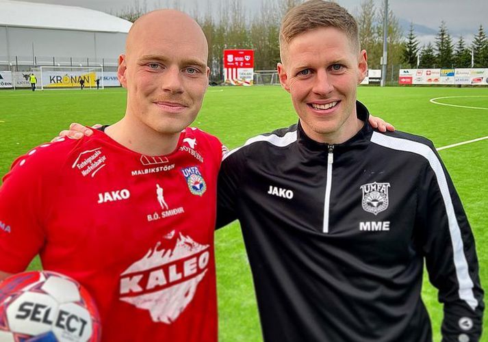 Markavélin Arnór Gauti Ragnarsson og þjálfarinn Magnús Már Einarsson.