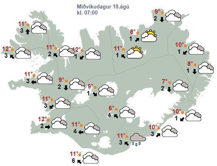 Skýjað verður flestum landshlutum í dag.