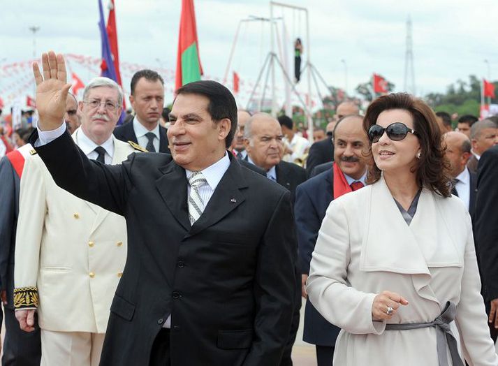 forsetahjónin fyrrverandi Ben Ali og Leila fóru til Sádi-Arabíu um miðjan janúar og eru þar enn. Nordicphotos/afp