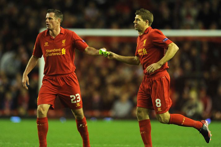 Þeir félagarnir í leik með Liverpool