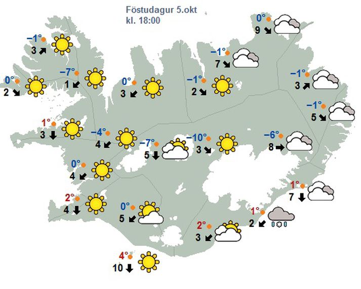 Það eru bláar tölur í kortunum víða um landið.