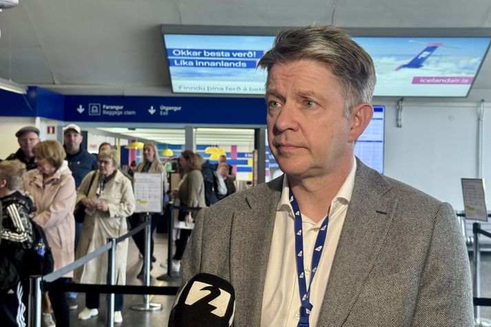 Bogi Nils Bogason, forstjóri Icelandair, í viðtali við Stöð 2 á Reykjavíkurflugvelli í dag.