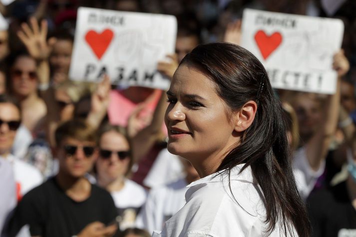 Svetlana Tikhanovskaya, segist viss um að einhverjir verði reiðir yfir ákvörðun hennar.