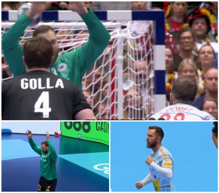 Spánverjinn Aleix Gómez greiddi Andreas Wolff á vítapunktinum.