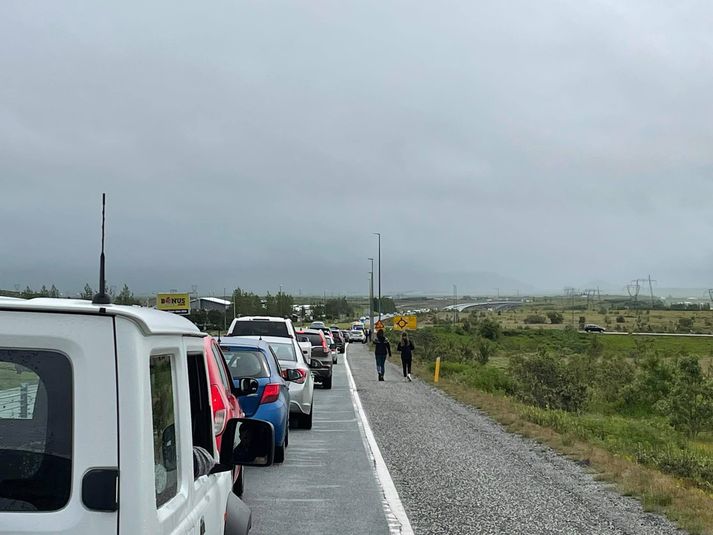 Frá Suðurlandsvegi um klukkan hálf tvö í dag.