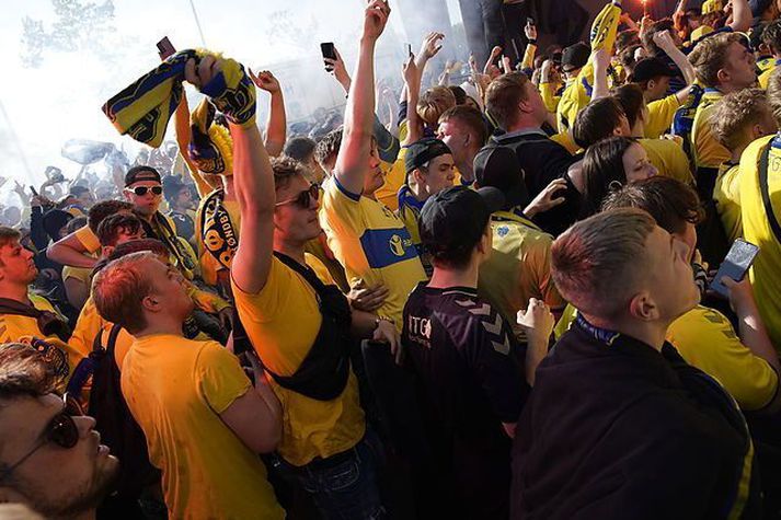 Mikil fagnaðarlæti brutust út er ljóst var að Bröndby væri orðið meistari.