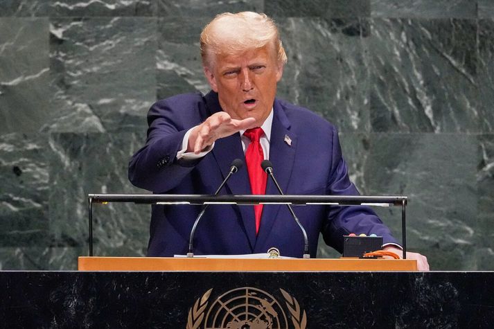 Donald Trump á allsherjarþingi Sameinuðu þjóðanna í dag.