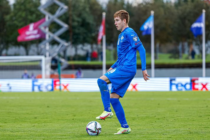 Ísak Bergmann Jóhannesson skoraði eina mark Íslands í dag.