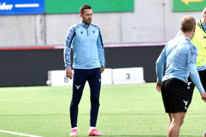 Gylfi Þór Sigurðsson á æfingu með Val í dag, í æfingabúningi Valsmanna.