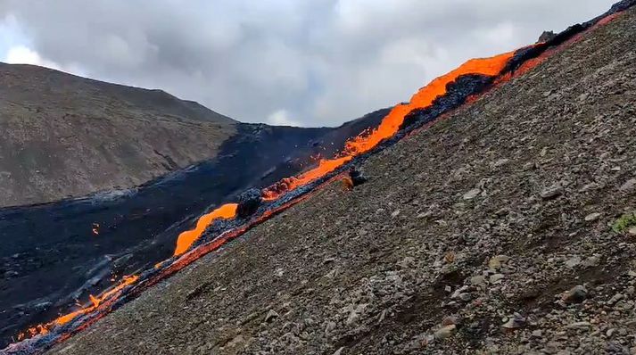 Mikið flæði var á hrauninu í morgun.