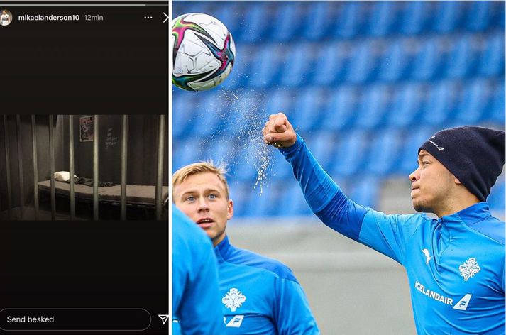 Mikael Anderson hefur æft með landsliðinu á Laugardalsvelli síðustu daga en á þriðjudagskvöld birti hann mynd af fangaklefa á Instagram, sem hann sá svo eftir að hafa gert.