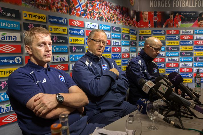 Heimir og Lars á blaðamannafundi Íslands í dag.