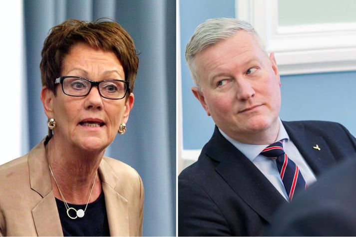 Ragnheiður Ríkharðsdóttir (t.v.) segir að Jens Garðar Helgason (t.h.) hefði ekki átt að taka þátt í umræðum um veiðigjald vegna hagsmunaáreksturs.