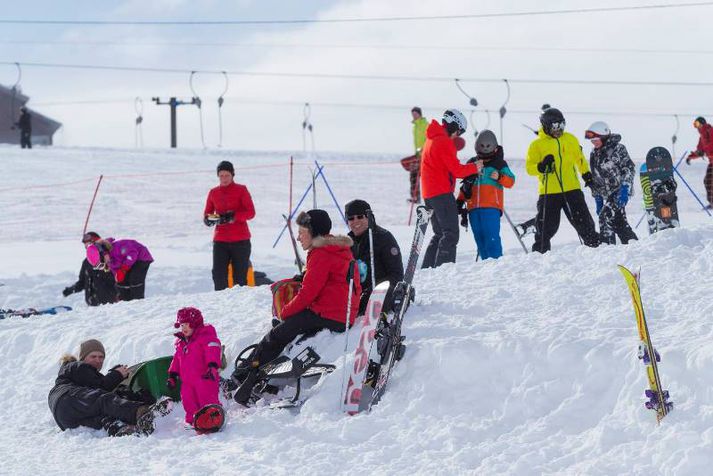 Skíðakappar í Bláfjöllum í mars í fyrra.
