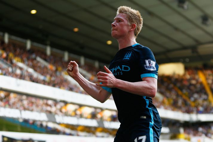 De Bruyne fagnar hér marki sínu gegn Tottenham um helgina.