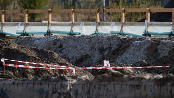 Sprengjan fannst á vinnusvæði við Heidelstraße