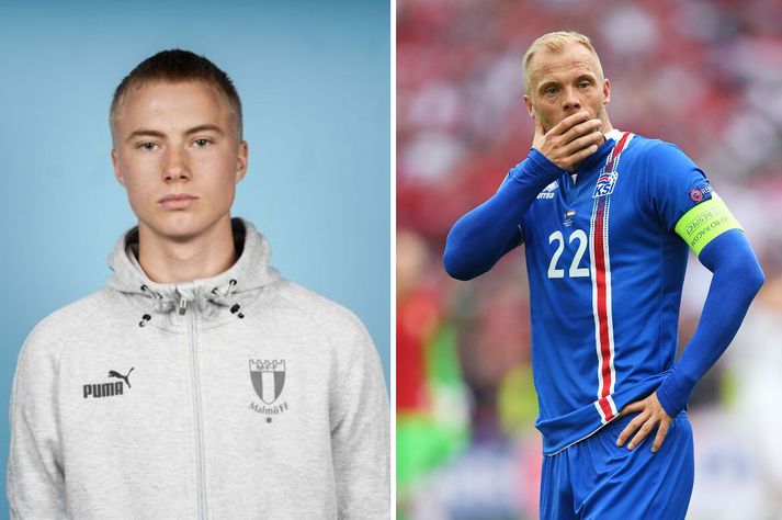 Feðgarnir Daníel Tristan og Eiður Smári Guðjohnsen.