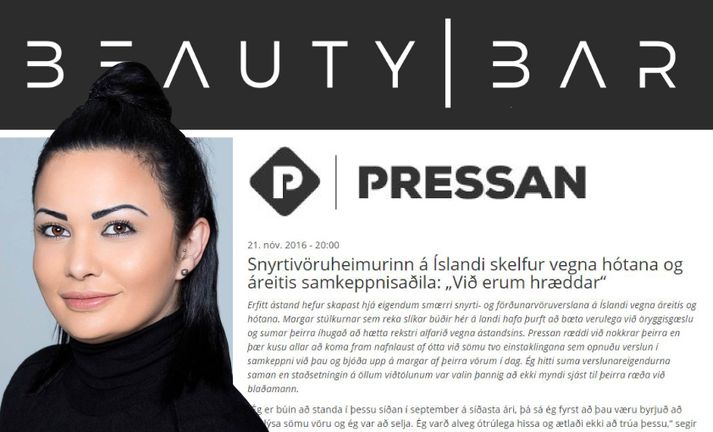 Beauty Bar snyrtivöruverslun í Kringlunni hyggst leita réttar síns vegna fréttar sem birtist á Pressunni síðastliðinn þriðjudag. Ásta Bjartmarz er einn eigandi verslunarinnar Beauty Bar.