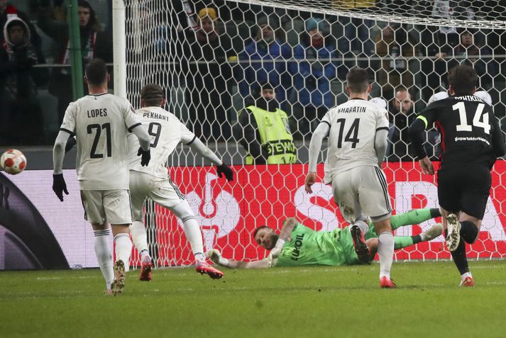 2021/22 UEFA Europa League: Legia Warsaw 0 - 1 Spartak Moscow WARSAW, POLAND - DECEMBER 9, 2021: Spartak's goalkeeper Alexander Selikhov saves a penalty kick in the 2021/22 UEFA Europa League Group C Round 6 match between Spartak Moscow and Legia Warsaw at the Marshall Jozef Pilsudski's Municipal Stadium of Legia Warsaw. Alexander Demianchuk/TASS (Photo by Alexander Demianchuk\TASS via Getty Images)