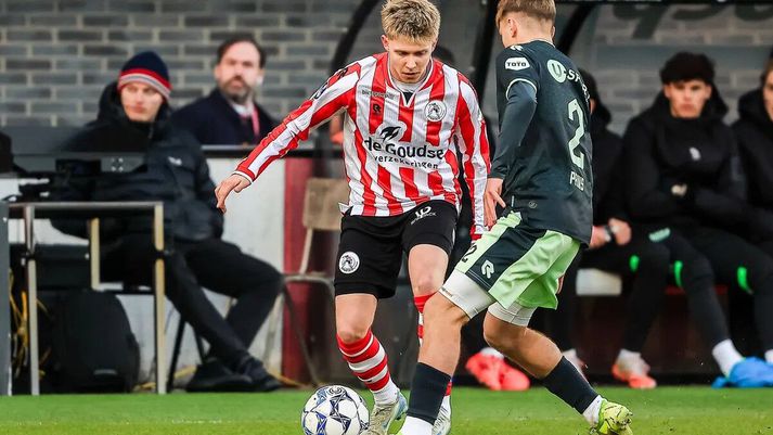 Kristian Hlynsson var í byrjunarliði Sparta og fór út af á sama tíma og Nökkvi Þeyr kom inn á. 