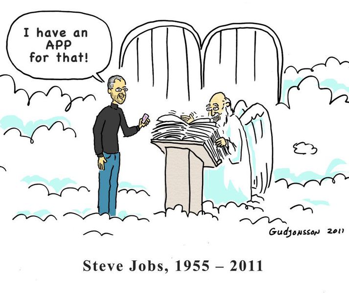 Á myndinni kynnir Steve Jobs Lyklapétur fyrir nútímanum.