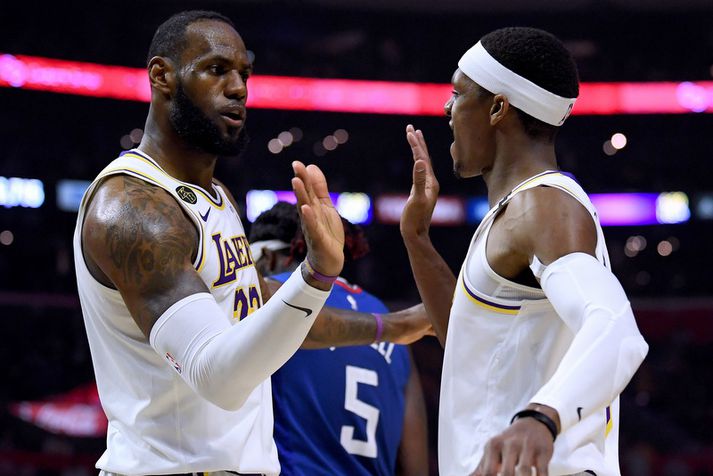 LeBron James og Rajon Rondo eftir leikinn á móti Clippers í nótt.