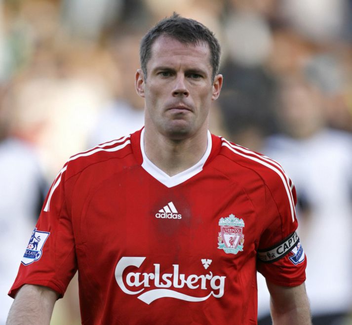Jamie Carragher í leik með Liverpool.
