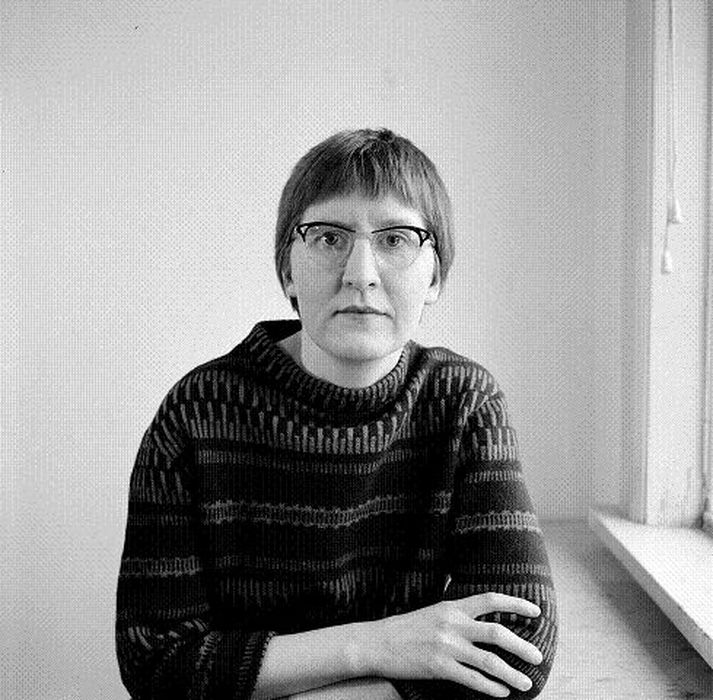 Myndlist Eyborg Guðmundsdóttir listmálari. Myndin var tekin 1959 af Andrési Kolbeinssyni ljósmyndara. 
Mynd/ljósmyndasafn reykjavíkur