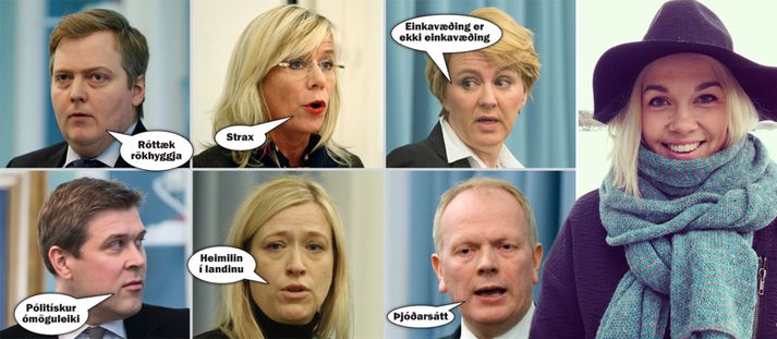 Þingmenn og ráðherrar stjórnarflokkanna eru skæðari en aðrir stjórnmálamenn í að brúka newspeak, að sögn Telmu.