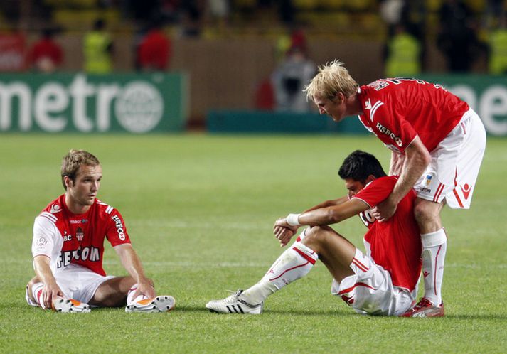 Leikmenn Monaco voru heldur niðurlútir í leikslok í gær.