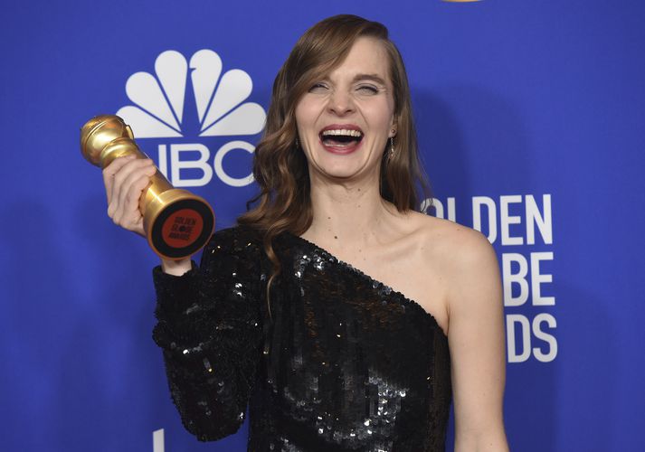 Hildur Guðnadóttir þegar hún vann Golden Globe verðlaunin á dögunum.