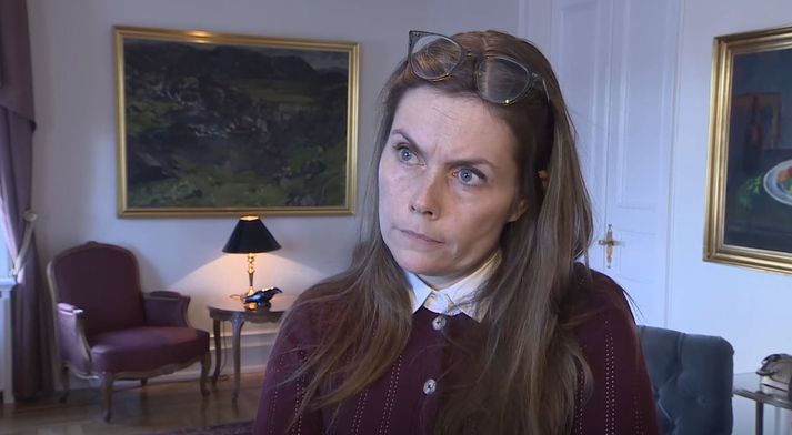 Katrín Jakobsdóttir forsætisráðherra að loknum ríkisstjórnarfundi í morgun.