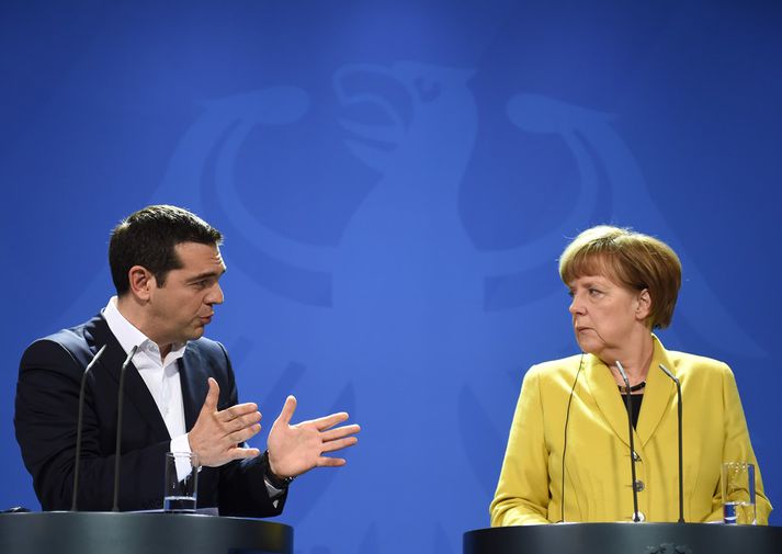 Alexis Tsipras og Angela Merkel.