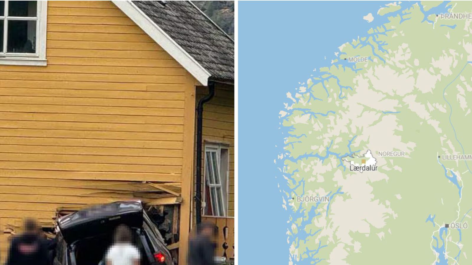 Tveir látnir eftir að bíl var ekið í hlið húss
