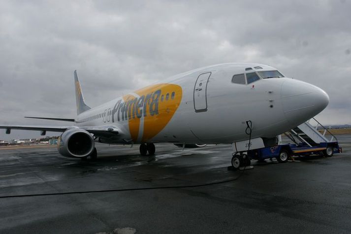 Vél hins gjaldþrota Primera Air á Keflavíkurflugvelli.