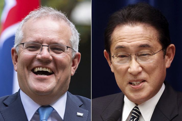 Scott Morrison og Fumio Kishida, forsætisráðherrar Ástralíu og Japans.