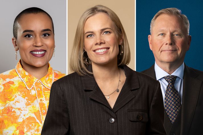 Sanna Magdalena oddviti Vinstrisins, Björg Magnúsdóttir oddviti Viðreisnar og Ari Edwald oddviti Miðflokksins í Reykjavík.